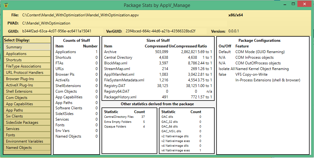 AppV_Manage Analyzer showing a package containing a Native Image