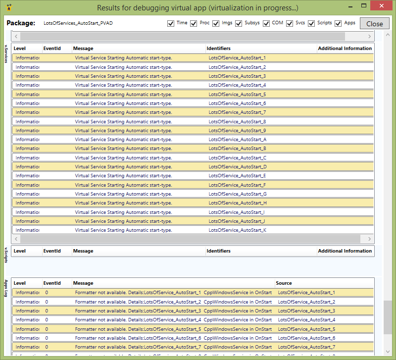 Example of runtime display