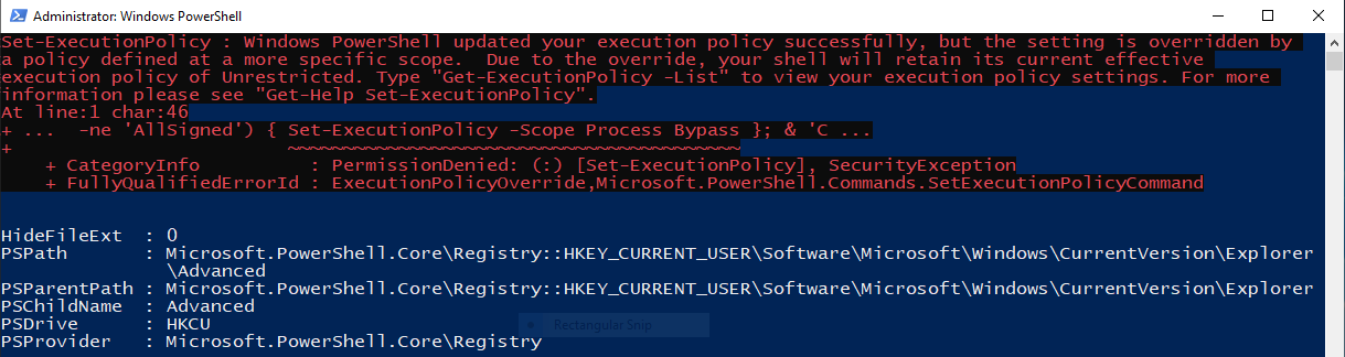 POWERSHELL код возврата. POWERSHELL системная ошибка 0x0000005. POWERSHELL Core v7.1.3. Set-EXECUTIONPOLICY -scope CURRENTUSER. Problem occurred during