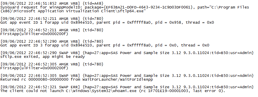 App-V Log File showing relevant entries